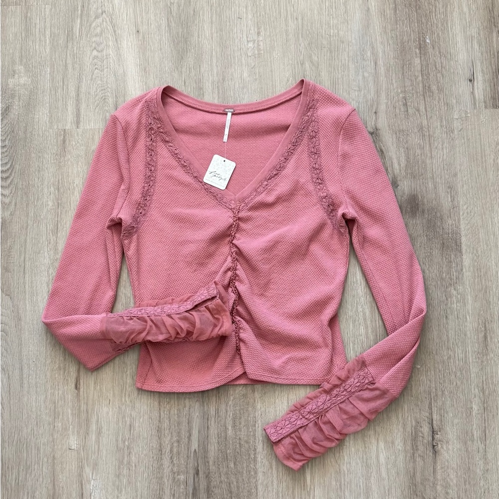 Free People Rose Smoke Long Sleeve Top